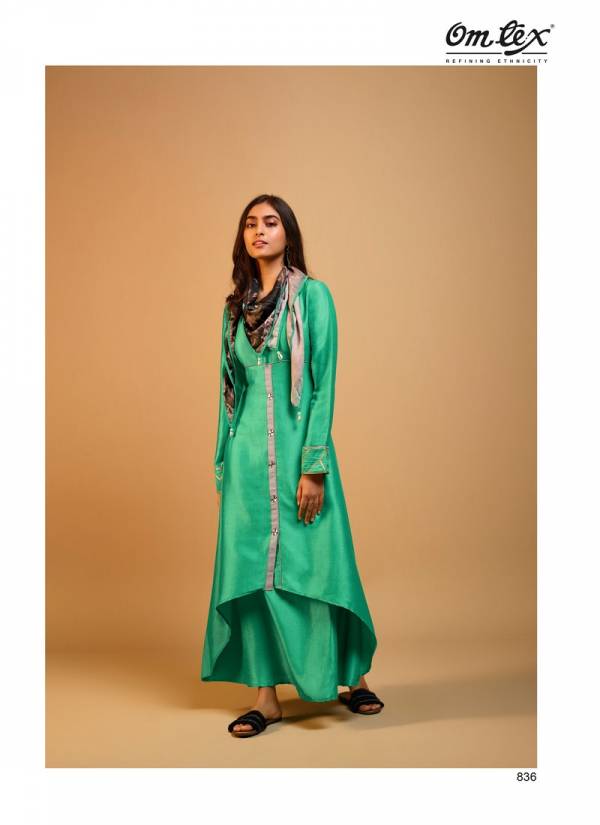 Omtex Spark Exclusive Collection Of Designer Stylish Party Wear Naisa Silk Long Dress With Scarf 